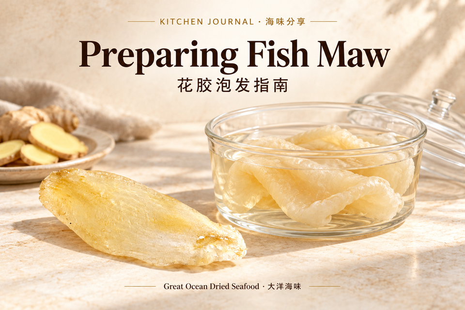 How to Prepare Fish Maw: Start with the Right Type — Great Ocean Dried Seafood bilingual editorial illustration