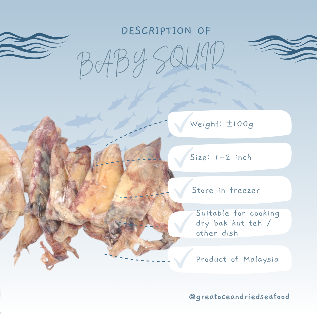 [100g] Great Ocean Sotong Baby | Squid Baby | 小鱿鱼筒 | Sotong Kering