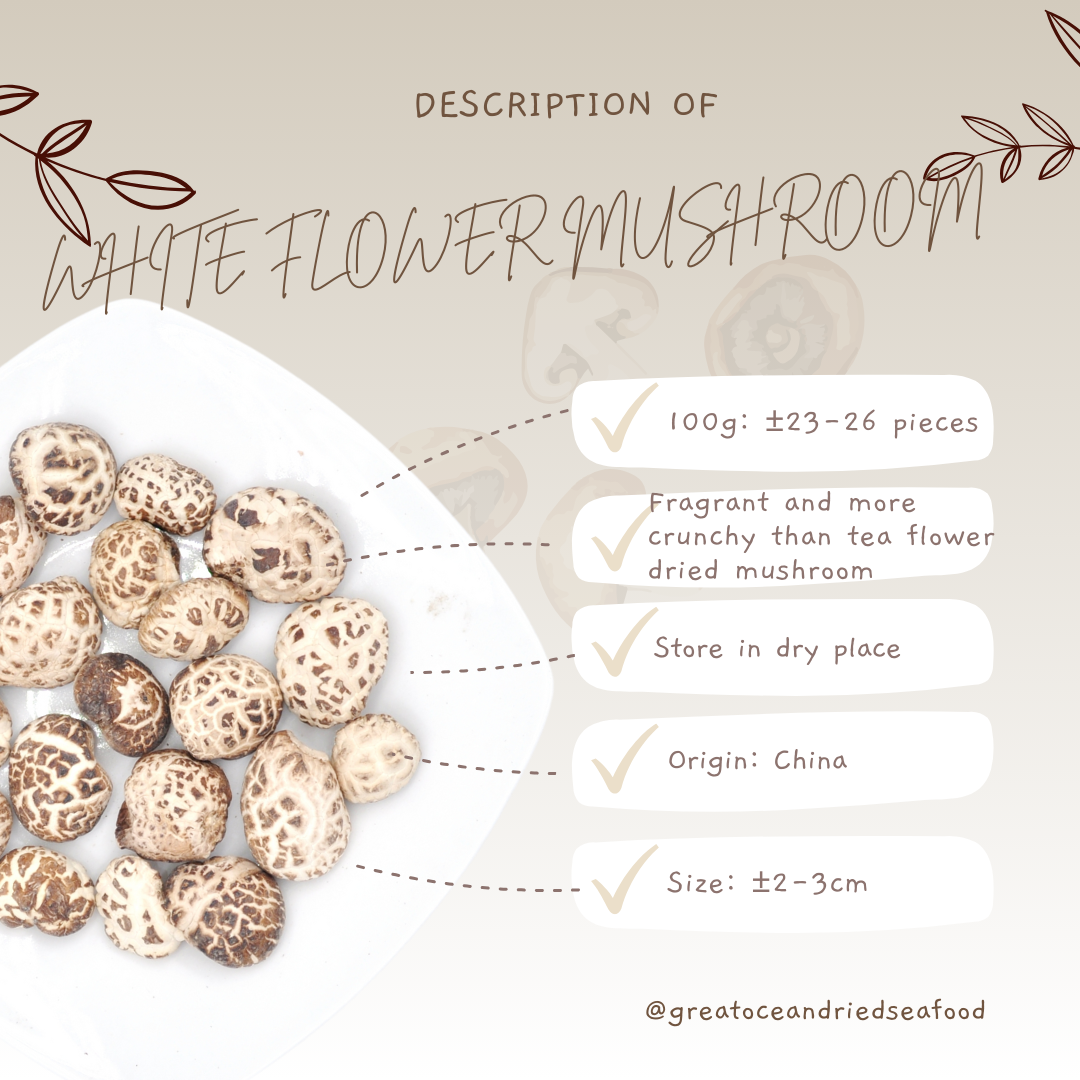 [100g] Great Ocean White Flower Dried Mushroom | 精选 天白花菇
