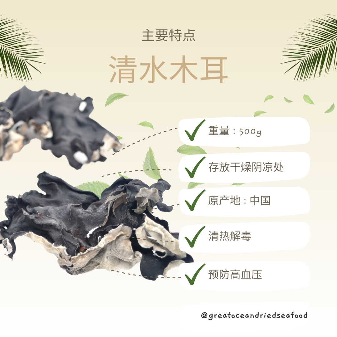 [500g] Great Ocean Black Fungus (Qing Shui) | 清水白背黑木耳 500g