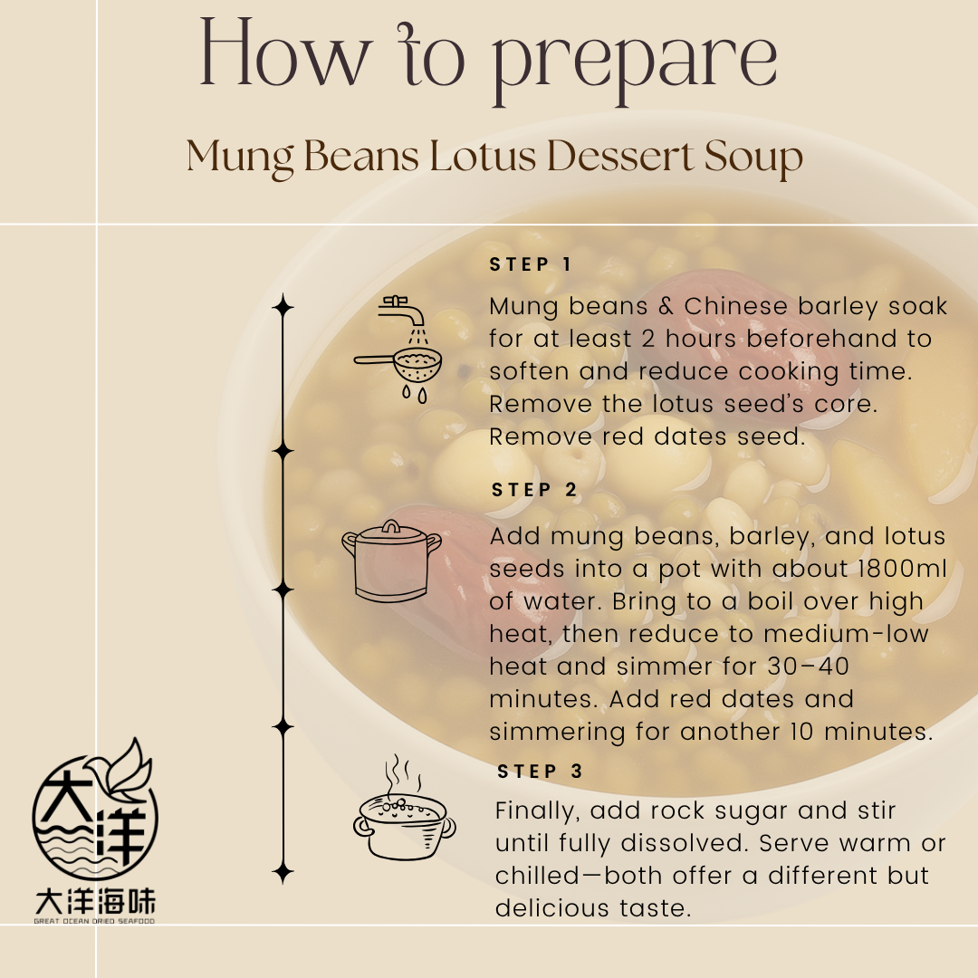 莲子薏米绿豆汤 Mung Bean Lotus Dessert Soup 消暑降火 清热祛湿 养生甜汤 大洋海味 Great Ocean