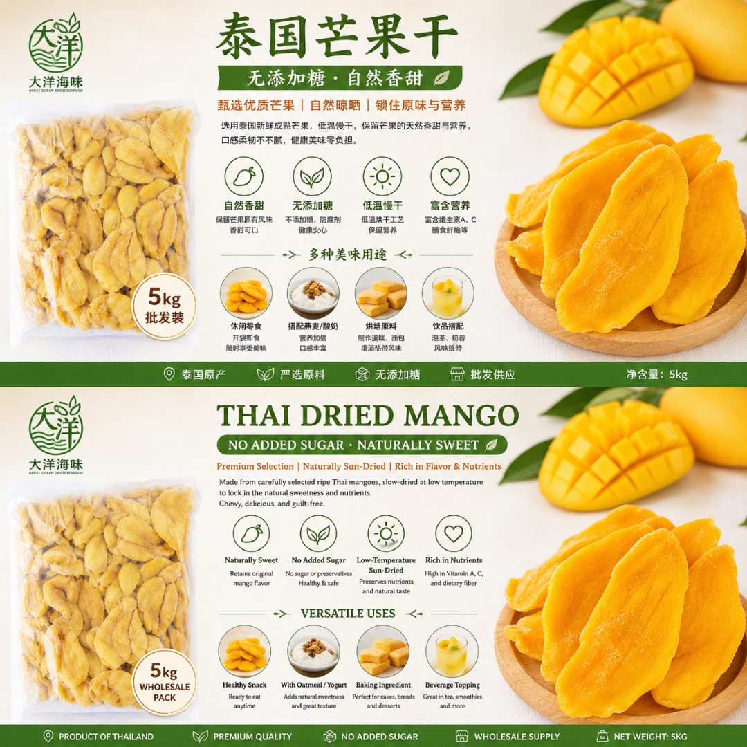 泰国芒果干 Thailand Dried Mango (No Sugar Added) 无添加糖粉