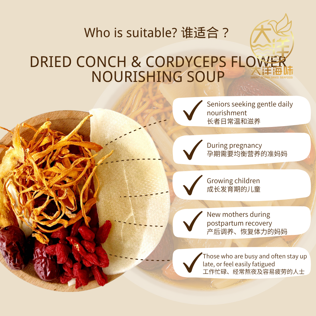 响螺片虫草花汤 Dried Conch & Cordyceps Flower Nourishing Soup