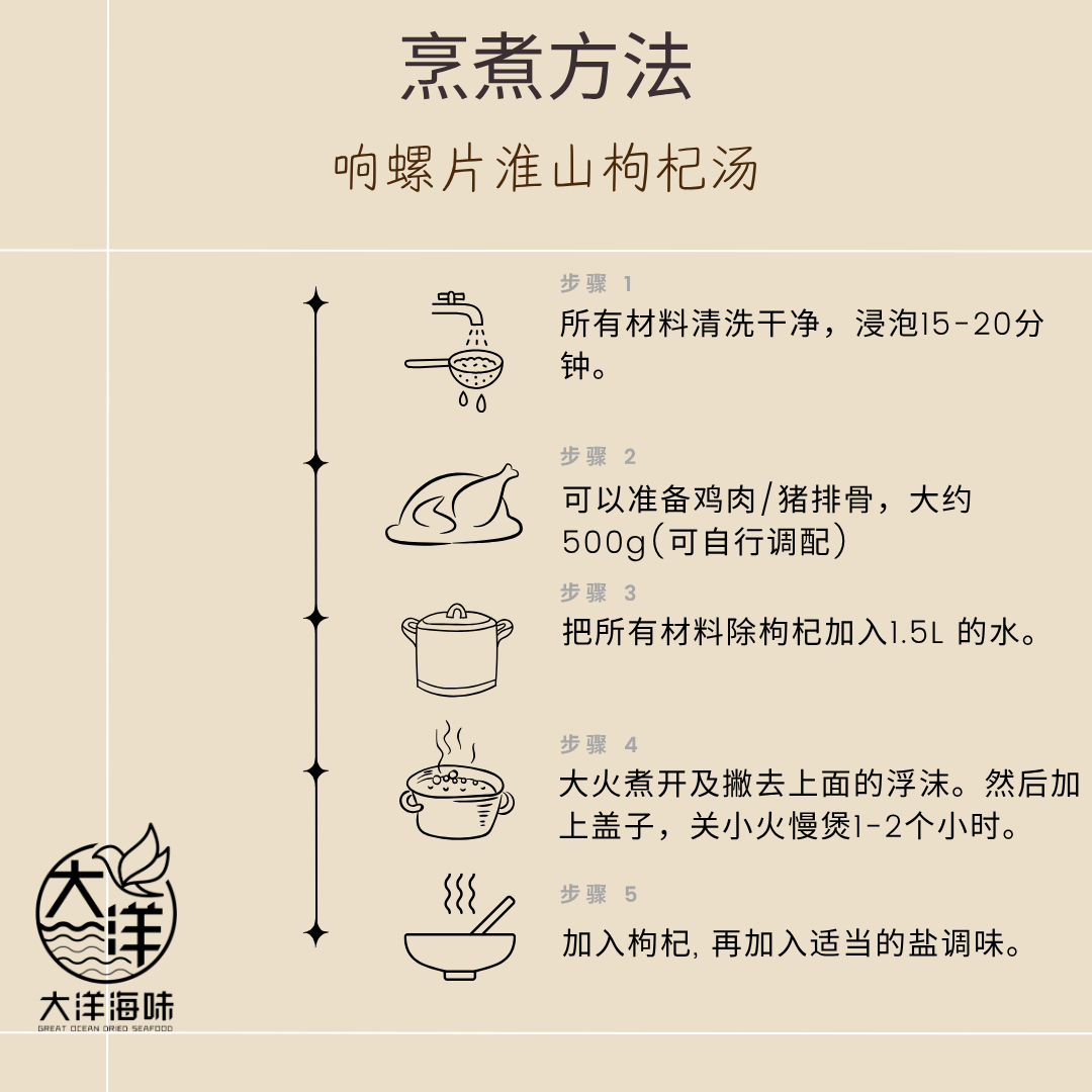 响螺片淮山枸杞汤 Dried Sea Whelk Herbal Soup ±110g