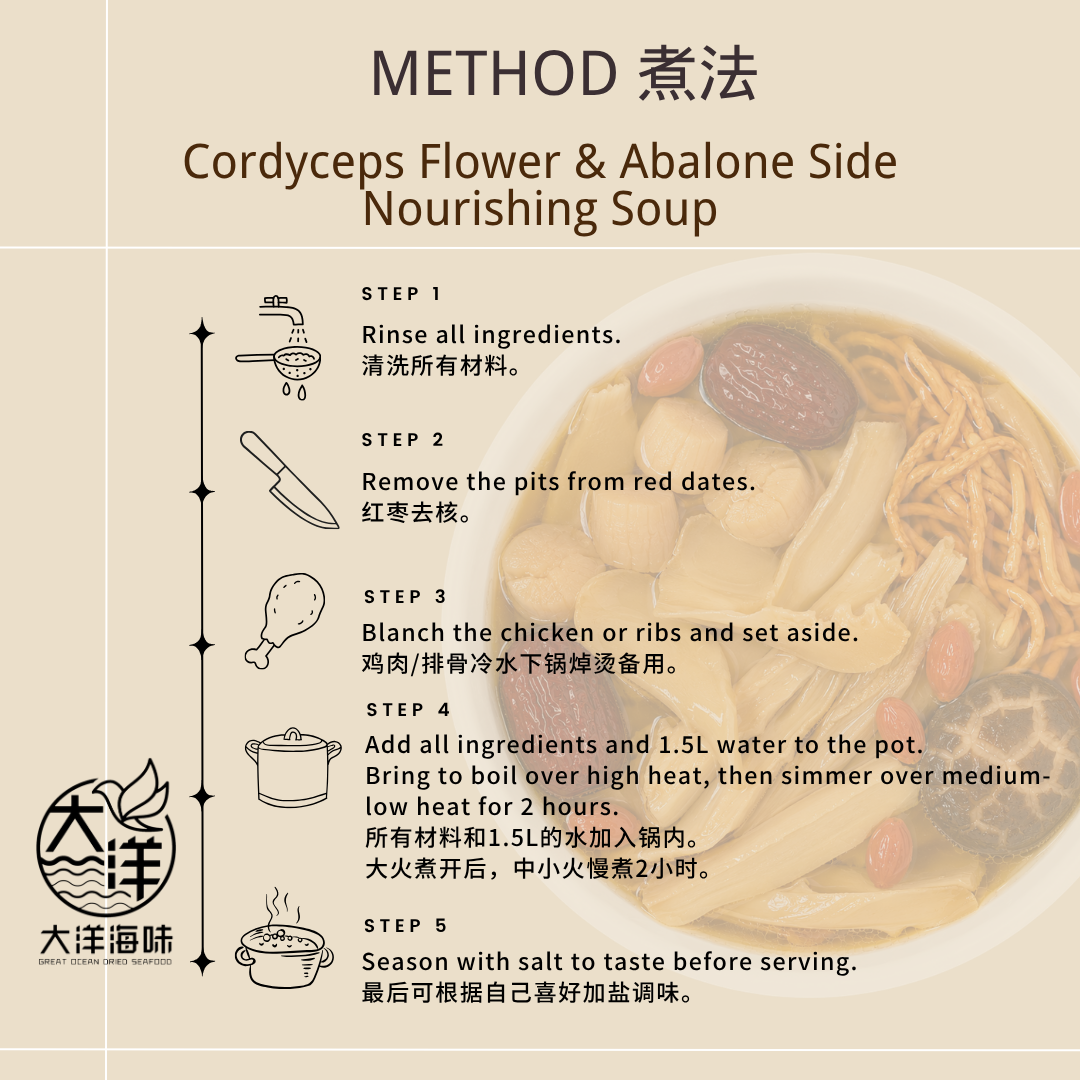 虫草花鲍鱼边滋养汤 (1人份/4人份) Cordyceps Flower Abalone Side Nourishing Soup